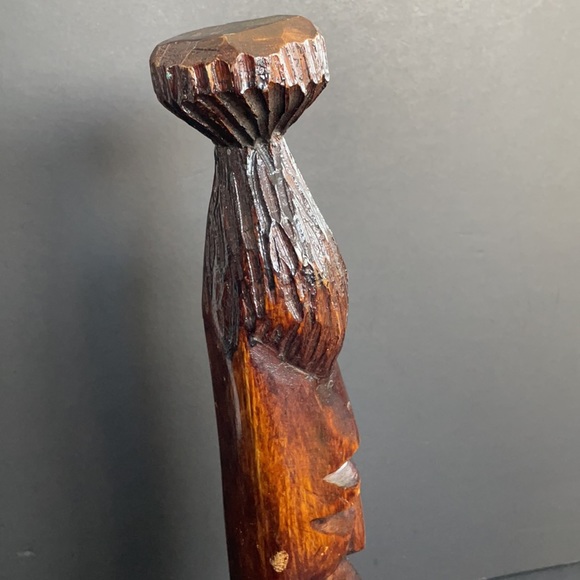 Tall Hand Carved Wooden Head Hand Made Statue Decorative Collectible - Picture 7 of 10